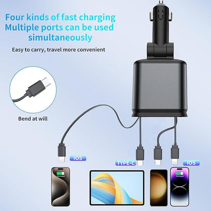 4 in 1 Retractable Car Charger with Starlight | 120 Watt Super Fast charging