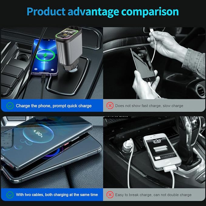 4 in 1 Retractable Car Charger with Starlight | 120 Watt Super Fast charging