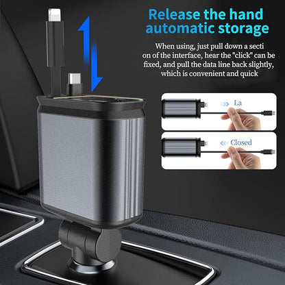 4 in 1 Retractable Car Charger with Starlight | 120 Watt Super Fast charging