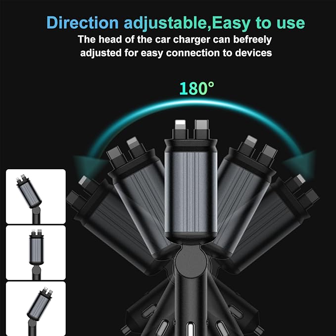 4 in 1 Retractable Car Charger with Starlight | 120 Watt Super Fast charging