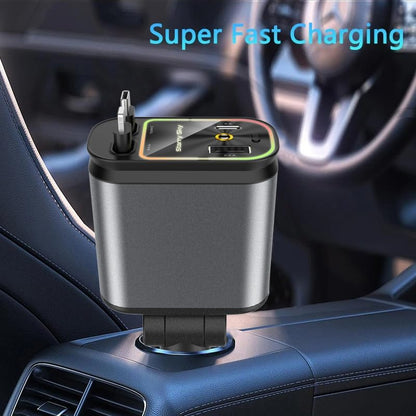 4 in 1 Retractable Car Charger with Starlight | 120 Watt Super Fast charging