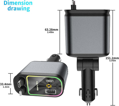 4 in 1 Retractable Car Charger with Starlight | 120 Watt Super Fast charging