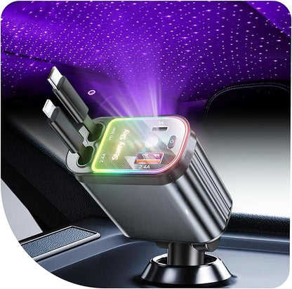 4 in 1 Retractable Car Charger with Starlight | 120 Watt Super Fast charging